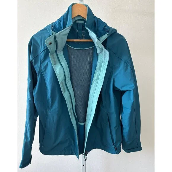 L.L. Bean Jacket S Reg Waterproof Hooded Rain Teal Blue Hiking Travel Gorpcore - Picture 7 of 15